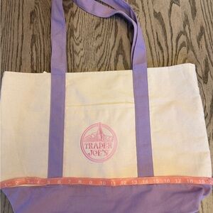 Trader Joe’s large size Cream & Lavender Purple Canvas Tote Bag
